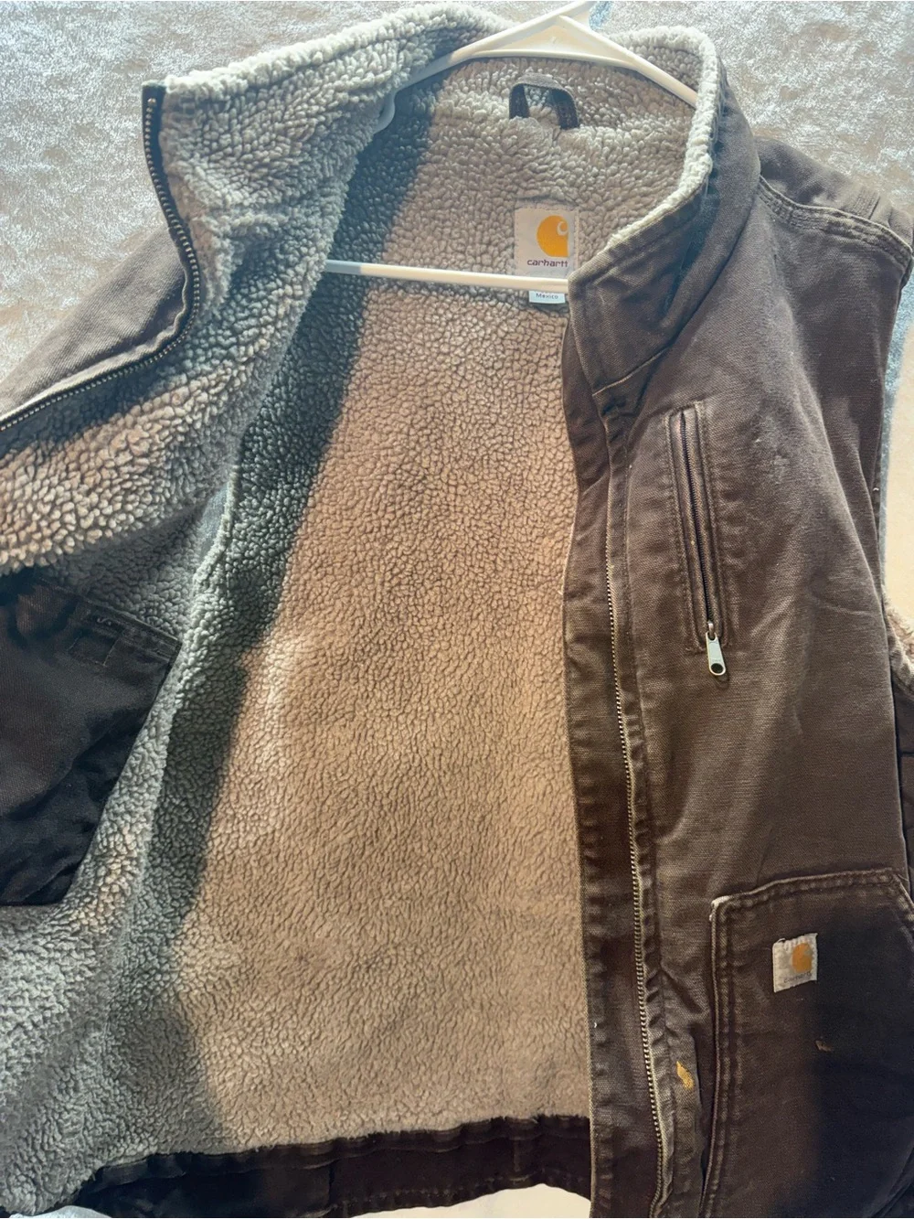 Carhartt Brown Canvas Sherpa Lined Vest